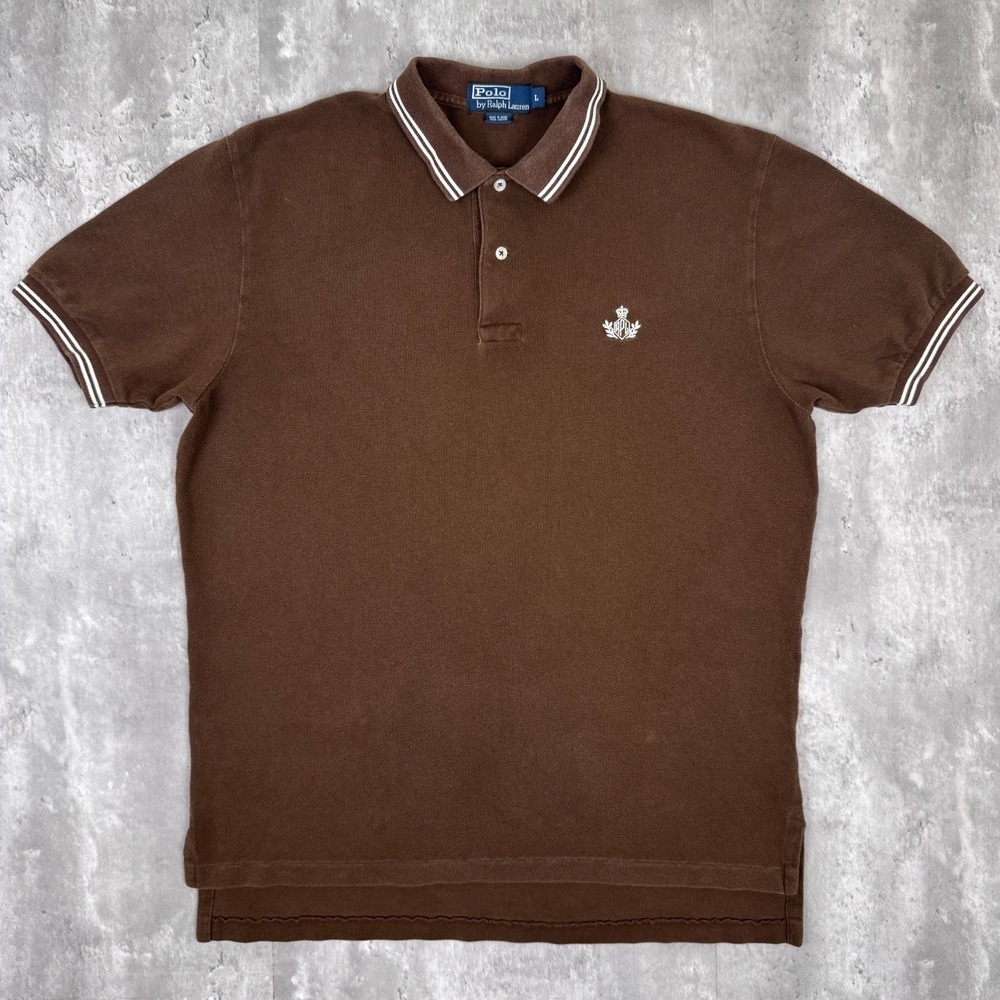 Vintage Polo Ralph Lauren Shirt Mens Large Brown RPL Crest Logo Short Sleeve 90s